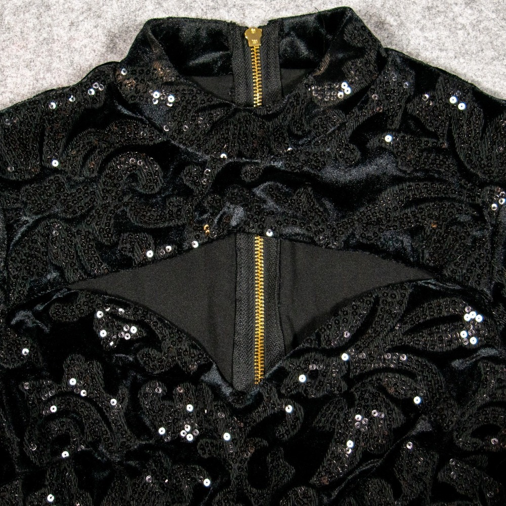 Venus Sequin Mini Dress Black Sleeveless Peek-A-Boo Neck Party Cocktail Sz 4